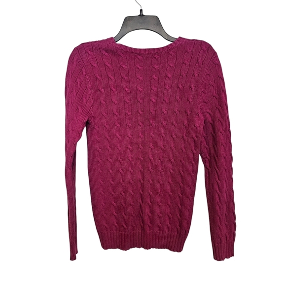 Ralph Lauren Sport Cable Knit Magenta Y2K V-Neck Logo Sweater Preppy - Picture 2 of 5